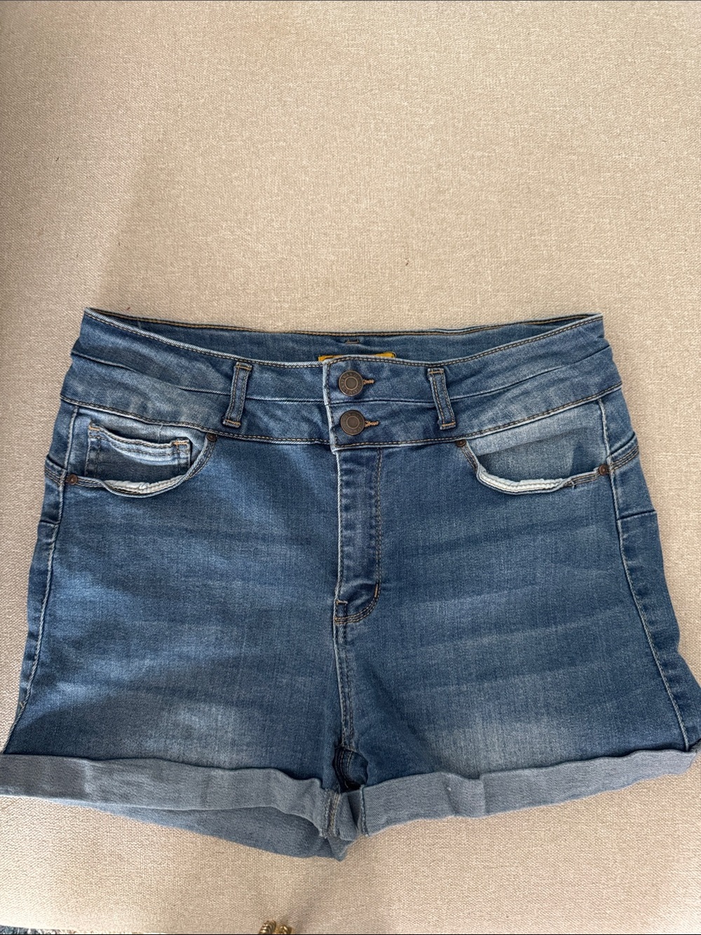 Wax Jean Double-Button Roll-Cuff Denim Shorts - Blue